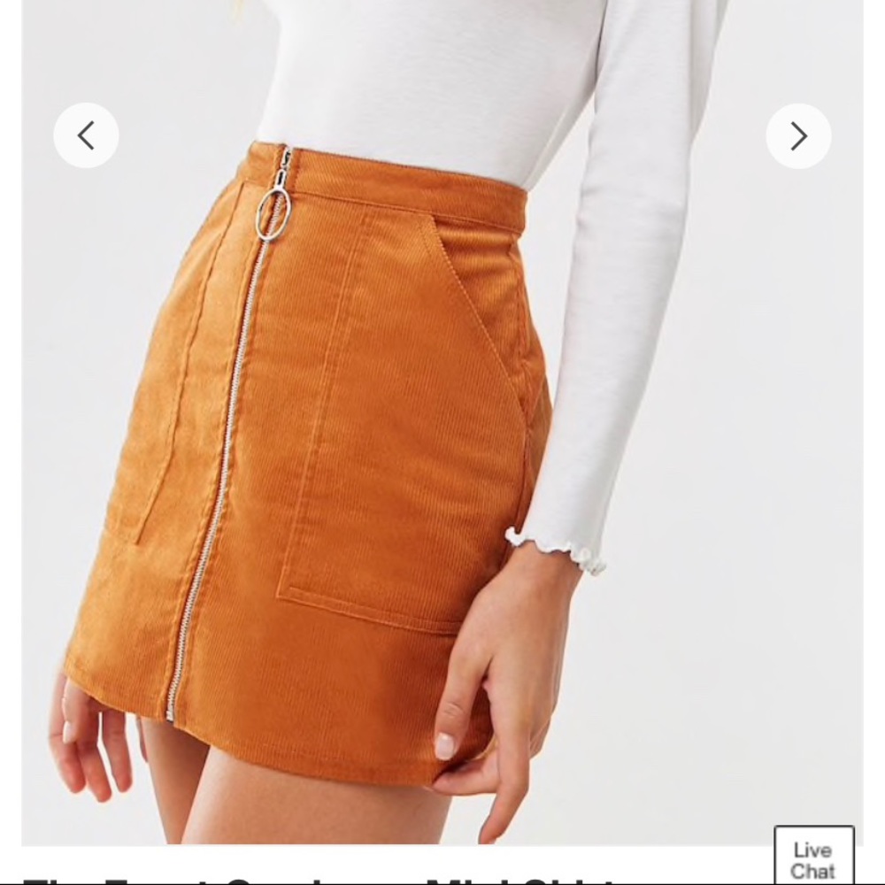 Zip front corduroy skirt